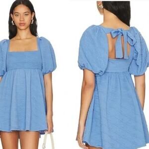 FREE PEOPLE Open Back Dress Size Small Light Blue Textured Knit Fairy Tie Back